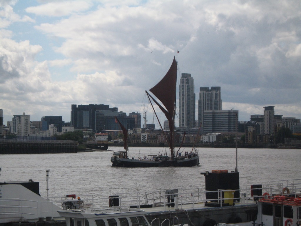 A Thames Barge goes past serenely...